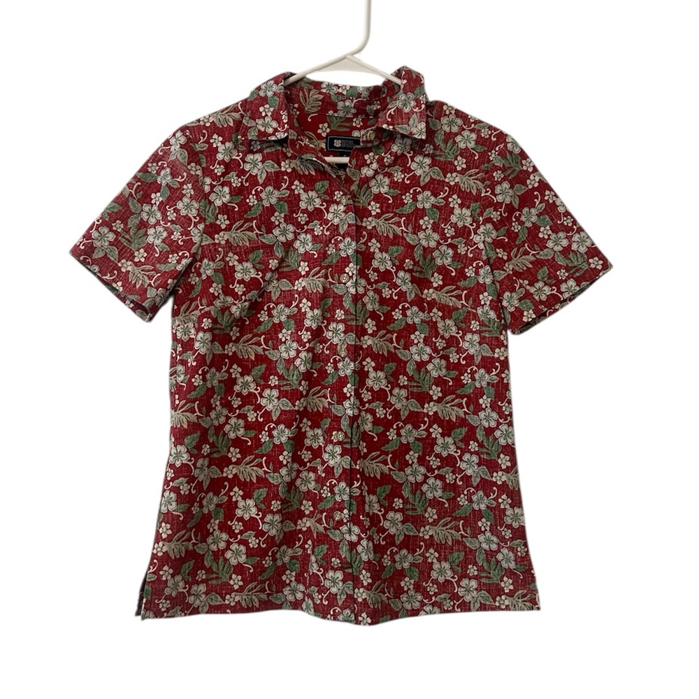 Reyn Spooner Button Down Shirt Red Inside Out Floral Hawaiian Women’s Small
